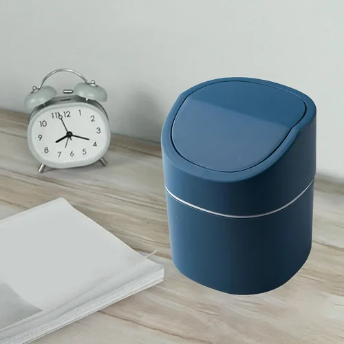 Miniatura 3 de Basurero de basura – Mini cubo de basura de plástico de escritorio con tapa giratoria, elegante cubo de basura para encimera, cesta de papel