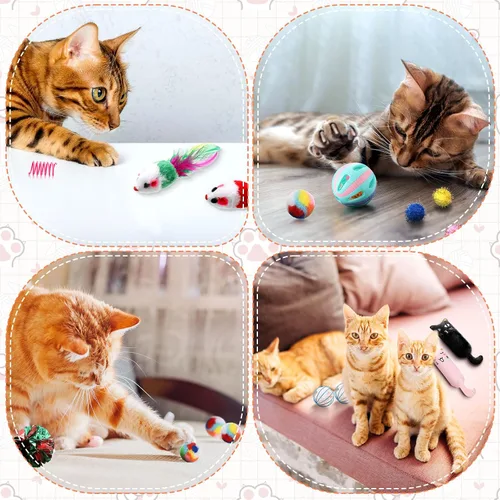 Miniatura 5 de Shappy 150 juguetes para gatos de interior a granel, paquete de juguetes para gatitos, variedad de regalo interactivo, incluyendo ratones, bolas
