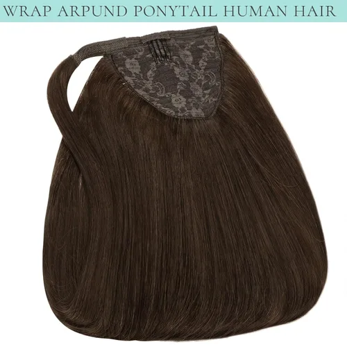 Miniatura 4 de Extensión de cola de caballo de cabello humano marrón oscuro, extensiones de cola de caballo larga sedosa recta #2A color marrón claro, 22 pulgadas