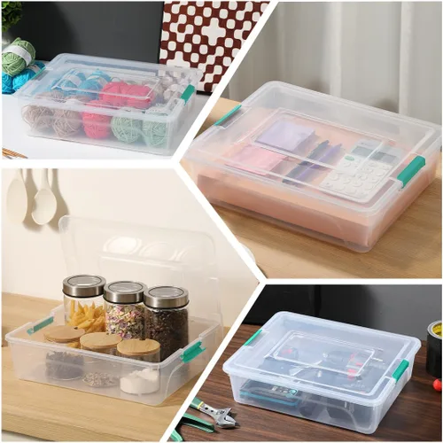 Miniatura 3 de Contenedores de almacenamiento de plástico transparentes para manualidades con mango gris, caja organizadora con tapas duraderas, contenedores