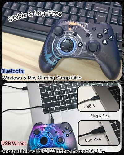 Miniatura 7 de Wzuicov Multi-Platform Game Controller with RGB & Dual-Mode Bluetooth & Wired Connection, Wireless Gamepad for Switch/Switch 2/iOS/Android/PC/TV