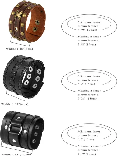 Miniatura 4 de Aroncent - Pulsera de piel trenzada punk para hombre