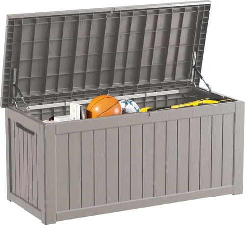 Miniatura 14 de Caja de almacenamiento para exteriores de 35 galones, caja de resina impermeable y con cierre para terraza, grande, contenedor de almacenamiento