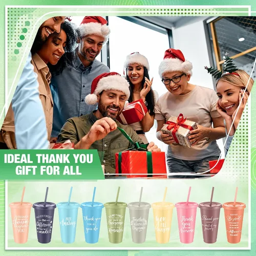 Miniatura 5 de Skylety - 30 vasos de plástico de 24 onzas con tapas, pajitas, taza de agradecimiento a granel para compañeros de trabajo, profesores, enfermeras