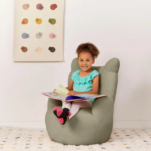 Miniatura 2 de ECR4Kids Teddy Bear Sherpa - Silla para niños pequeños, altura del asiento de 14 pulgadas, muebles para niños, salvia oscura