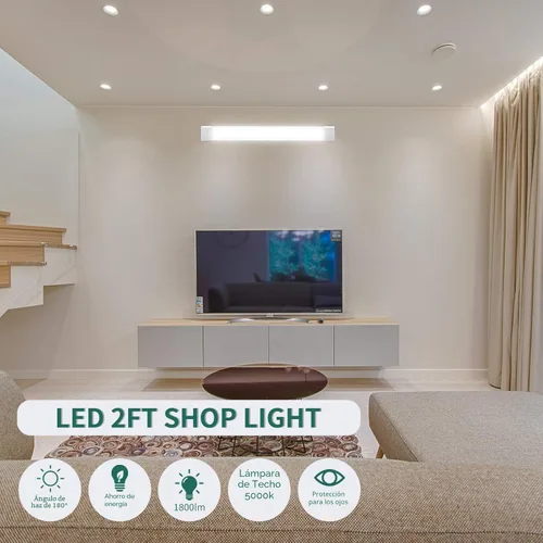 Miniatura 2 de KUKUMAO Luminaria de Tubo LED Enchufable de 5000K, Luz de Gabinete Enlazable de 18W para Garaje, Cocina, Baño, Closet, Oficina - 2 Pies, A Prueba