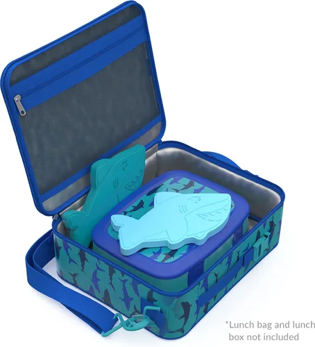 Miniatura 3 de Bentgo Buddies - Paquetes de hielo reutilizables delgados para cajas de almuerzo, bolsas de almuerzo y enfriadores - Paquete de 4 multicolor Tiburón