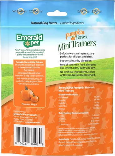 Miniatura 2 de Emerald Pet Pumpkin Harvest Mini Trainers - Golosinas para perros, sabor a calabaza, 6 onzas, golosinas masticables suaves y bajas en grasa