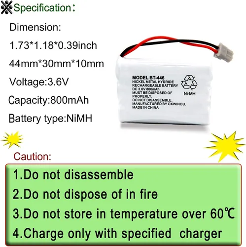Miniatura 3 de BT446 BT-446 Batería de teléfono compatible con Uniden BBTY0503001 BT-1004 BT-1005 GE-TL26402 BT-504 CPH-488B teléfono de teléfono 3.6V 800mAh