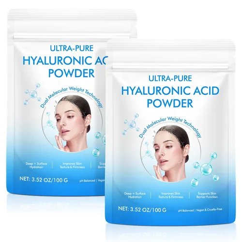 Paquete de 2 polvos de ácido hialurónico para la piel, alto peso molecular, profundamente hidratante, polvo soluble en agua de grado cosmético,