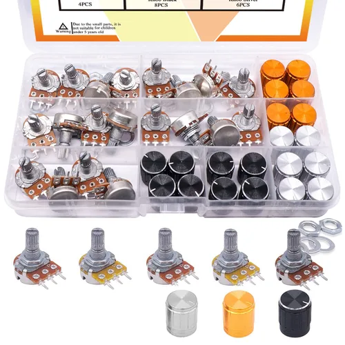Miniatura 9 de Taiss Kit de potenciómetro de 40 piezas con perillas giratorias, WH148 B1K 2K 5K 10K 20K 50K 100K 250K 500K 1M Ohm Potenciómetros Surtido