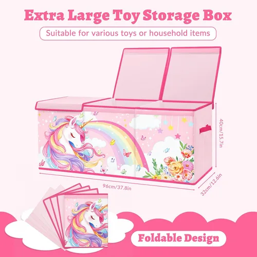 Miniatura 2 de decalsweet Caja de juguetes para niños, contenedor de almacenamiento plegable con asas para tapas para niños y niñas, caja organizadora de juguetes