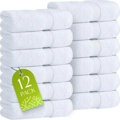 Miniatura 9 de Toallas de mano blancas clásicas para baño [paquete de 12] Toallas de mano de algodón a granel para gimnasio, cocina y spa, 16x27 pulgadas, toallas