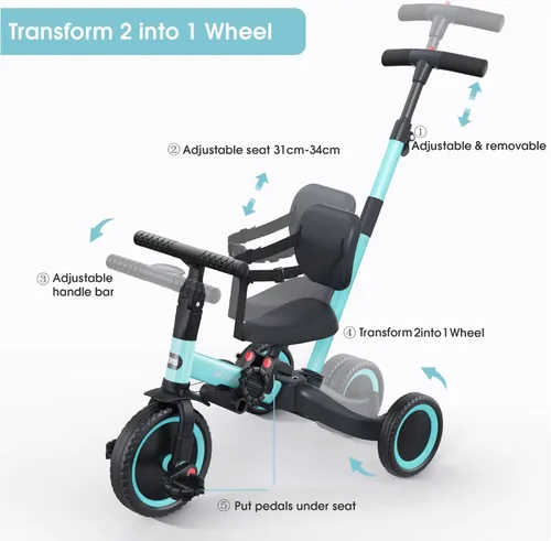 Miniatura 4 de newyoo - Triciclos para niños de 1 a 3 años, bicicleta para niños pequeños, regalo de cumpleaños y juguete para niños y niñas, triciclo para niños