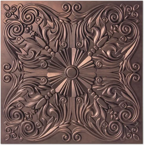 Art3d - Azulejos decorativos para techo 2 x 2 con pegamento, para colocar en el techo, 24 x 24, paquete de 12 piezas de flores españolas en cobre