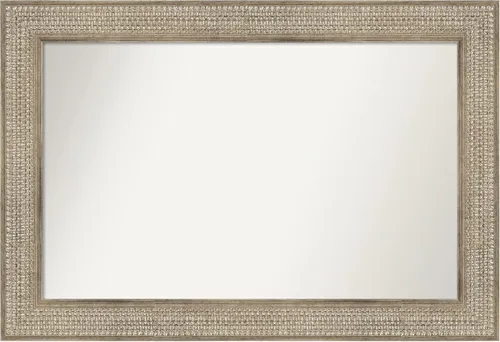Miniatura 350 de Amanti Art Espejo de baño plateado para sobre fregadero, 26 x 26 pulgadas, espejo cuadrado de níquel pulido, marco de madera tradicional mediano, se