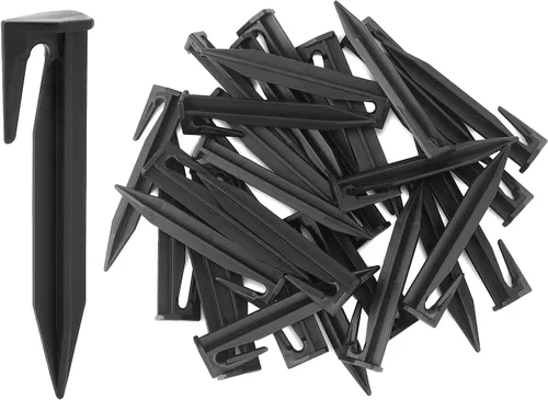 QWORK Estacas de alambre de plástico, 200 unidades, 3.35 pulgadas, negro, punta de bayoneta, borde de jardín, clavos de césped, clavijas de alambre,