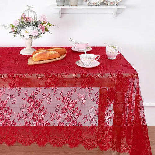 Miniatura 11 de QueenDream Mantel rectangular de 60 x 120 pulgadas, manteles de encaje con patrón floral traslúcido para comedor rústico, cocina, fiesta, decoración