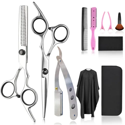 Miniatura 10 de Fcysy Kit profesional de corte de pelo de peluquero afilado de 10 piezas, juego de tijeras de adelgazamiento, tijeras de corte de pelo y tijeras
