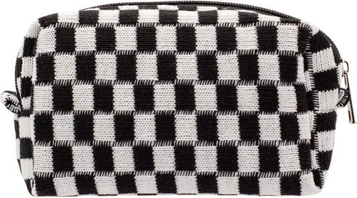 Miniatura 49 de PAZIMIIK Bolsa de Maquillaje a Cuadros para Bolso Portátil con Cremallera, Estuche Pequeño de Cosméticos para Accesorios de Viaje, Azul Ártico