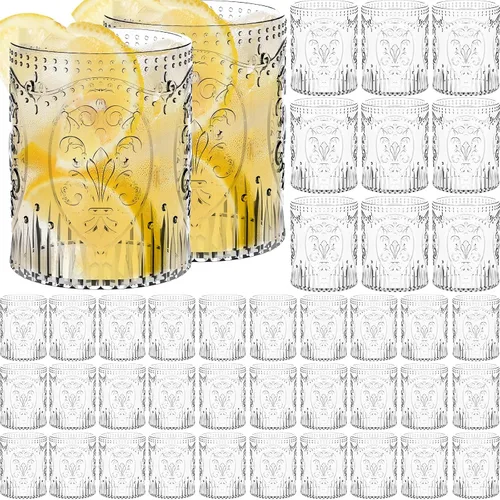 Miniatura 29 de Qinyoung 24 Vasos de Plástico Vintage para Beber de 8.5oz Copas de Vino Retro en Relieve Sin Pie Irrompibles Reutilizables para Baby Shower Negro