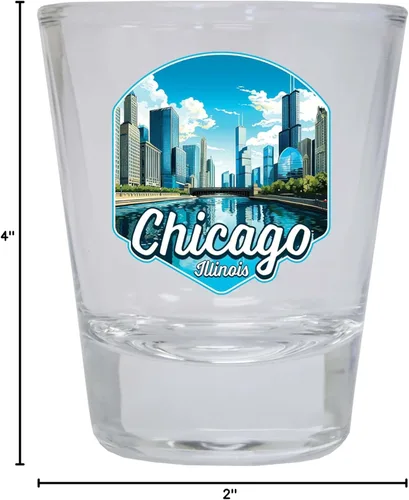 Miniatura 3 de Chicago Illinois A Souvenir - Vaso de chupito redondo transparente de 1.5 onzas Claro Individual