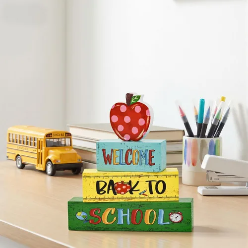 Miniatura 6 de Letreros de escritorio de madera con forma de manzana, lápiz, regreso a clases, decoración de mesa para aula y oficina en casa, regalo escolar