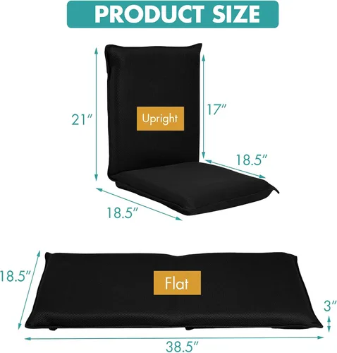 Miniatura 3 de GOFLAME Silla de suelo ajustable, sofá plegable acolchado de 6 posiciones, soporte de respaldo acolchado, sofá perezoso para leer juegos de Negro
