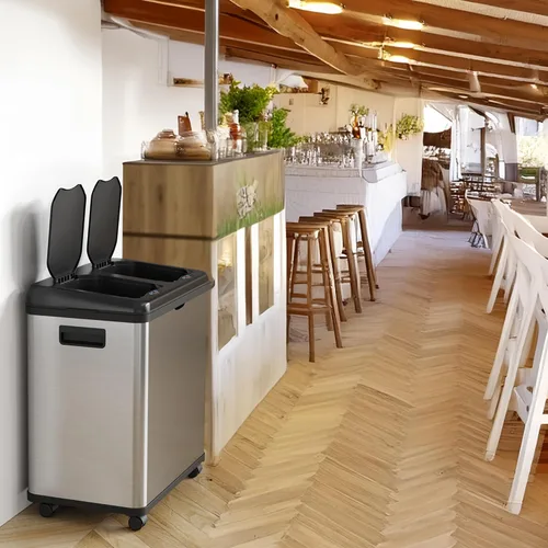 Miniatura 5 de iTouchless Bote de basura de cocina con sensor 2.0 de 16 galones, con doble compartimiento, con ruedas, de acero inoxidable, automático, de 8