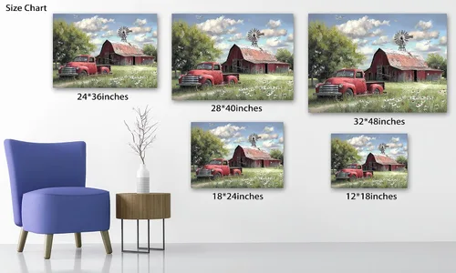 Miniatura 4 de Lienzo de pared de camión antiguo de granja, arte de pared de granero rústico, impresiones de lienzo de camioneta vintage de campo, impresiones