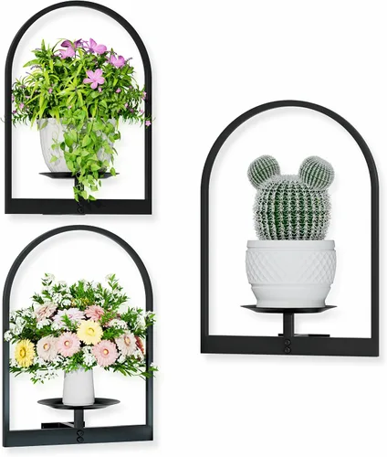 Miniatura 16 de Soporte para plantas de pared de metal negro, paquete de 2 soportes para plantas montados en la pared y soportes colgantes para macetas