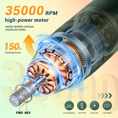 Miniatura 5 de JEWHITENY Taladro de uñas profesional recargable 35000 RPM, SG707 lima de uñas eléctrica con 6 brocas para uñas acrílicas, eliminación de pulido