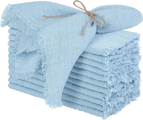 Miniatura 17 de TURSTIN 12 Piezas de Servilleta de Lino de Algodón Servilleta de Tela Hecha a Mano con Flecos 17 x 17 Pulgadas Servilletas Suave para Cenas Bodas