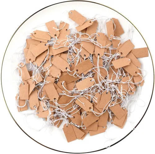 Miniatura 9 de 200 etiquetas de precio negras, etiquetas de regalo con cuerda elástica, etiqueta de precio de joyería escribible de papel kraft para ropa, joyería