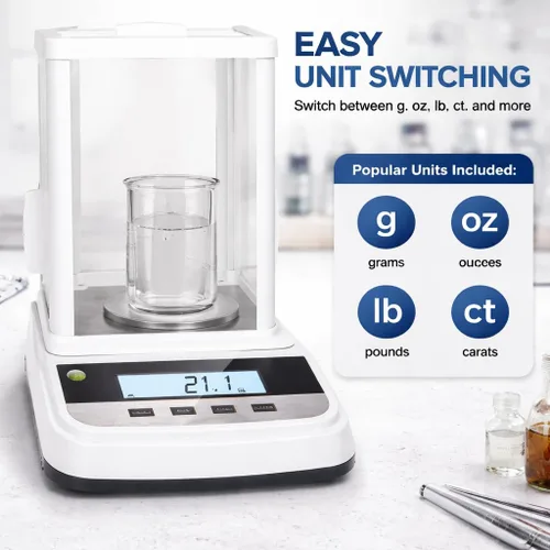Miniatura 8 de Lab Analytical Balance - Báscula digital de precisión de 17.64 oz x 0.00 oz, con parabrisas e interfaz RS232, para laboratorios científicos
