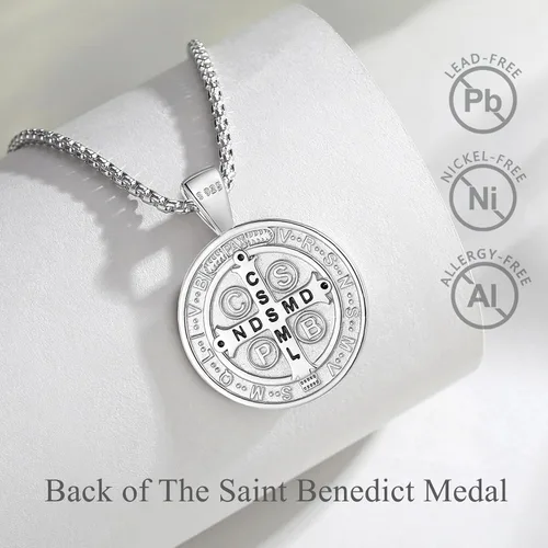 Miniatura 406 de EUDORA Collar de plata de ley 925, San Cristóbal y San Benito, San Miguel, Virgen María, San Judas Tadeo, Cruz de Buen Pastor y Arcángel, Medalla