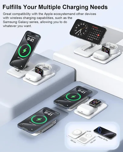 Miniatura 4 de Cargador inalámbrico magnético 3 en 1 para múltiples dispositivos Apple, estación de carga rápida plegable - Soporte de cargador Magsafe