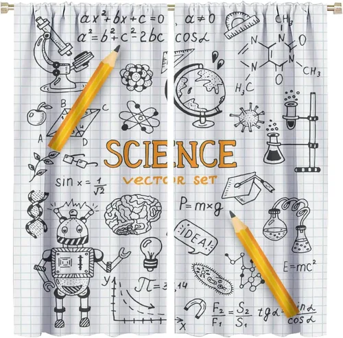 Miniatura 75 de Cortinas opacas para ventanas de ciencia para niños, lupa de libro de laboratorio de ciencia, lupa, frascos moleculares, cortinas impresas