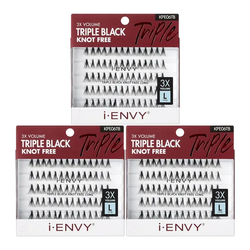 iENVY by KISS - Pestañas individuales con triple nudo negro, paquete de 3, 3 veces más volumen