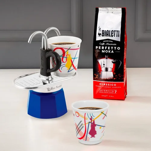 Miniatura 5 de Bialetti - Mini Express Kandinsky: El juego Moka incluye cafetera 2 tazas (2.8 Oz) + 2 vasos de chupito, azul claro, aluminio