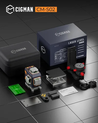 Miniatura 9 de CIGMAN Nivel láser de 4 x 360° con 16 líneas con control remoto y APP, láser de línea cruzada autonivelante verde, línea vertical/horizontal 4D