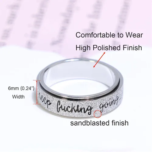 Miniatura 2 de DAILI Anillo giratorio unisex, anillo de acero inoxidable para ansiedad inspirador para mujeres y hombres, talla 6 a 10