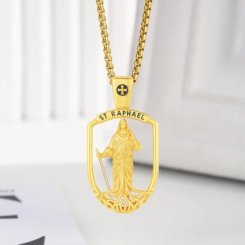 Miniatura 334 de Collar con colgante de plata de ley 925 con medalla de San Patrón, joyería religiosa para hombres y mujeres, con cadena de acero inoxidable 316L