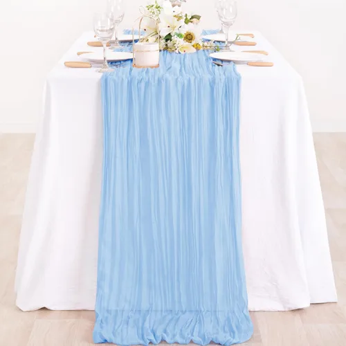 Miniatura 2 de MLMC Camino de mesa azul claro, camino de mesa de estopilla color bebé azul, 10 pies, decoración para baby shower, rústico, gasa, estopilla, centro