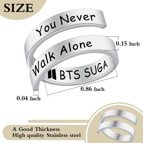 Miniatura 6 de SELOPU Bangtan - Anillo de regalo para niños Kpop Bangtan con la frase You Never Walk Alone Love YourselfJ-HopeJIMINJINJKRMSUGAV Bangtan Boys Lover