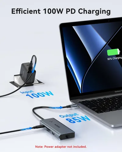 Miniatura 6 de Hub USB C para MacBook Pro/Air, Mac Dongle con 3 puertos USB, USB C a HDMI, USB C a RJ45 Ethernet, MOKiN 8 en 1 USB C a HDMI, carga PD de 100 W