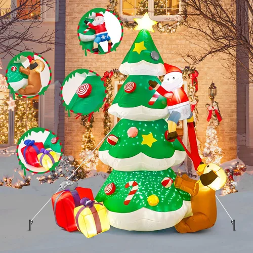 Miniatura 2 de BOHON Árbol de Navidad inflable de 2.4 m para exteriores, con luz de copo de nieve giratorio incorporada y luces LED, árbol de Navidad inflable
