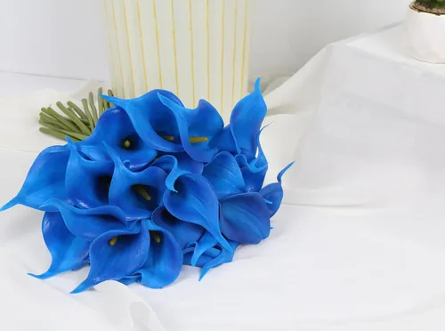 Miniatura 5 de IPOPU 24 flores falsas azules, flores de seda de tacto real para ramos de boda, centros de mesa, despedida de soltera, fiesta, hogar, arreglos