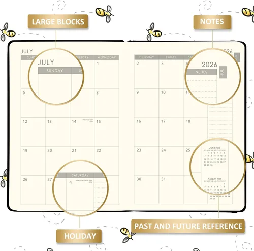 Miniatura 3 de Agenda 2026-2027 – Agenda semanal y mensual 2026-2027 con calcomanías de calendario, julio 2026 a junio 2027, 5.75 x 8.25 pulgadas, piel saffiano