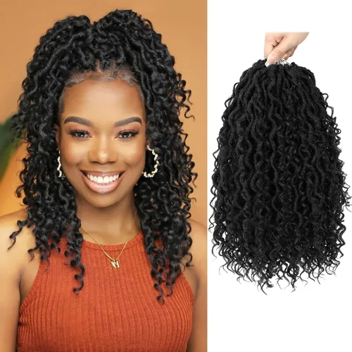 Goddess Locs - Cabello de ganchillo de 14 pulgadas, pelo de ganchillo sintético preanudado para mujeres negras, 6 paquetes de rastas de ganchillo 1b